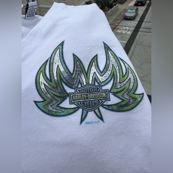 Vintage Y2K 2005 Harley-Davidson v-neck baby white tee Ozarks Springfield sz M - Picture 2 of 10
